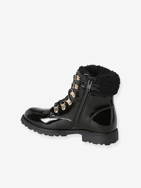 Botas com atacadores e imitação pelo, para menina preto 