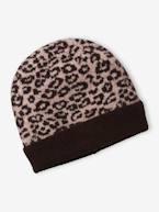 Conjunto leopardo com gorro + gola snood + luvas, para menina castanho estampado 