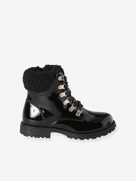 Botas com atacadores e imitação pelo, para menina preto 