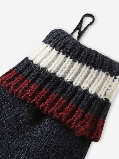 Conjunto em malha canelada, gorro + gola snood + luvas, para menino marinho 