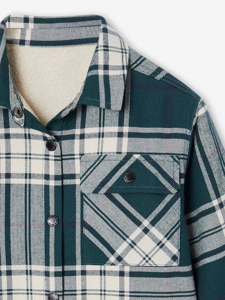 Camisa aos quadrados, com forro em sherpa, para menino quadrados verde 