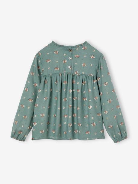 Blusa às flores, para menina azul-índigo+cru+rosado+verde-salva 