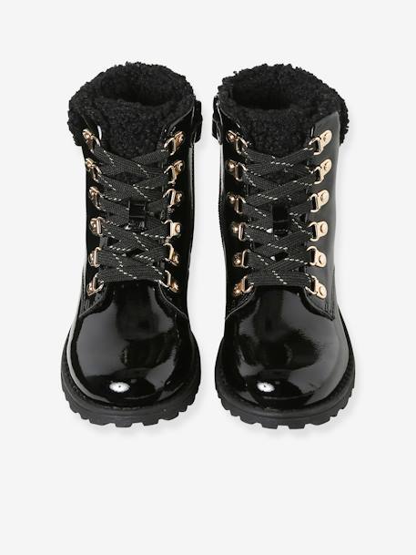 Botas com atacadores e imitação pelo, para menina preto 