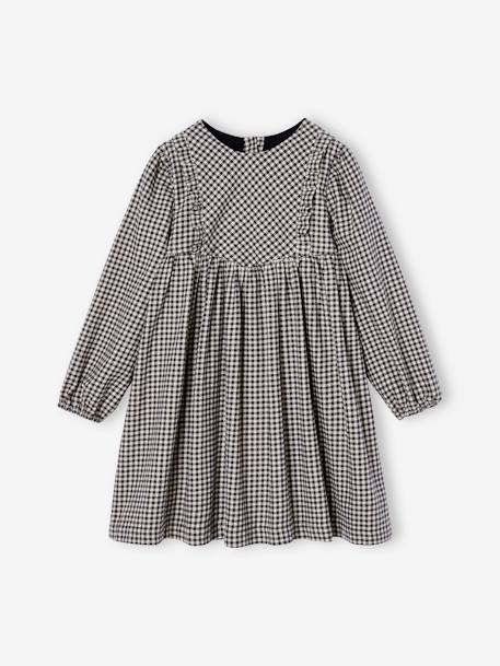 Vestido em vichy, com folhos, para menina quadrados cinzentos 