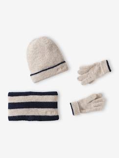 Menino 2-14 anos-Conjunto gorro + gola snood + luvas "cool kids", para menino