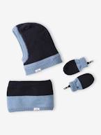 Conjunto para bebé menino com gorro + gola snood + luvas bicolores marinho 