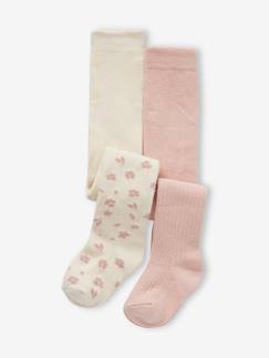 Bebé 0-36 meses-Meias, collants-Lote de 2 pares de collants em canelado, às flores, para bebé menina