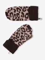 Conjunto leopardo com gorro + gola snood + luvas, para menina castanho estampado 