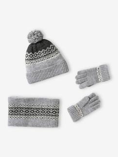 Menino 2-14 anos-Acessórios-Conjunto gorro + gola snood+ luvas jacquard