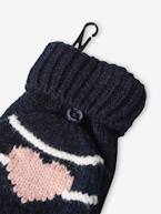 Conjunto gorro + gola snood + luvas de polegar/mitenes às riscas/coração, para menina cru+marinho 