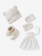 Conjunto gorro, luvas e sapatinhos, bolsa a condizer, para recém-nascido azul-acinzentado+BRANCO MEDIO LISO+marinho 