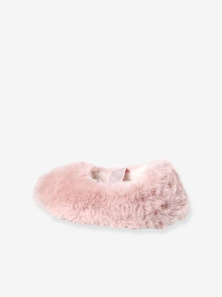 Pantufas estilo pelinho, com elástico, para menina rosa 