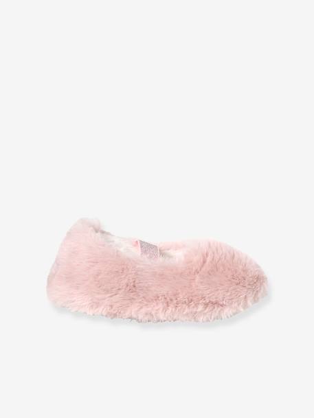 Pantufas estilo pelinho, com elástico, para menina rosa 