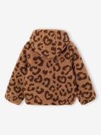 Casaco com capuz, em sherpa estampado leopardo, para menina castanho estampado 