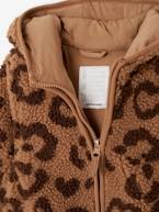 Casaco com capuz, em sherpa estampado leopardo, para menina castanho estampado 