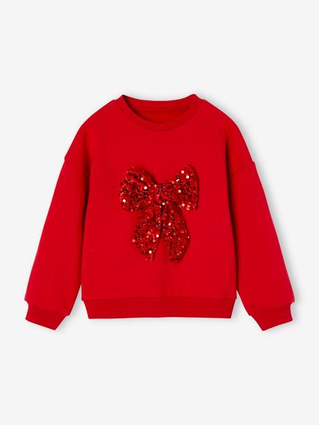 Sweat de Natal, com laço em lantejoulas, para menina vermelho 