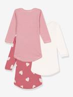 Lote de 3 bodies de mangas compridas, para bebé, em algodão, Petit Bateau pau-rosa 