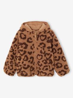 Menina 2-14 anos-Casacos, blusões-Casacos-Casaco com capuz, em sherpa estampado leopardo, para menina