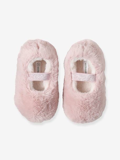 Pantufas estilo pelinho, com elástico, para menina rosa 