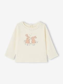 T-shirts-Camisola "coelhos" em canelado, gola fantasia, para recém-nascido