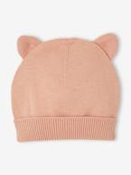 Conjunto macacão em tricot + gorro com orelhas a condizer, para bebé rosa 