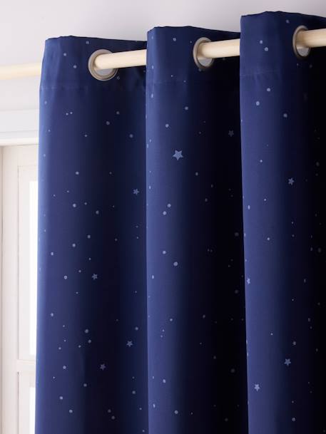 Cortinado opaco, com ilhós, às estrelas AZUL ESCURO ESTAMPADO 