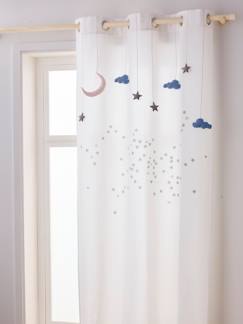 Têxtil-lar e Decoração-Cortinado translúcido, ilhós e grinalda com nuvens e estrelas