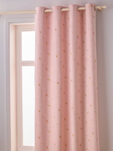 Cortinado opaco, com ilhós, fosforescente e estampado com arco-íris ROSA CLARO LISO COM MOTIVO 