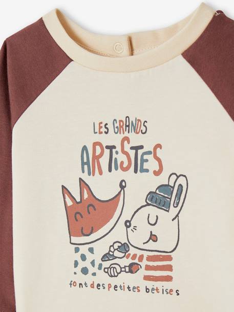 Camisola com artistas, mangas raglan, em algodão bio, para bebé baunilha 