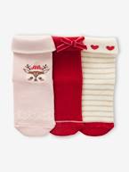 Conjunto com 3 pares de meias de Natal, para bebé menina rosado 