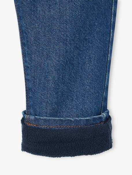 Jeans paperbag, forro polar, para menina azul medio 