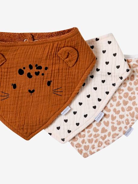 Lote de 3 babetes tipo bandana, em gaze de algodão/turco avelã+CASTANHO MEDIO LISO 