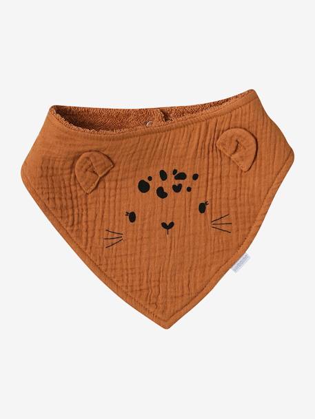 Lote de 3 babetes tipo bandana, em gaze de algodão/turco avelã+CASTANHO MEDIO LISO 