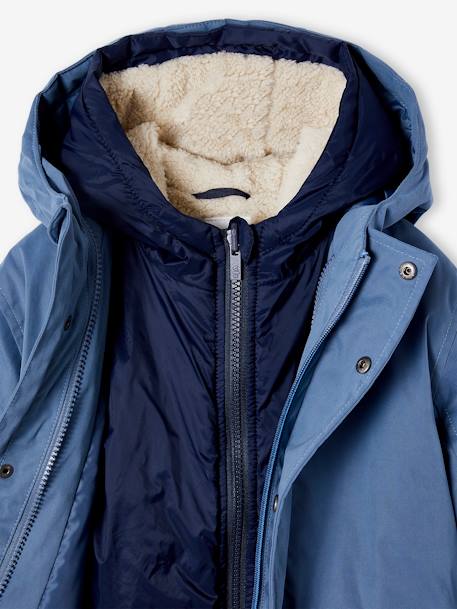 Parka 3 em 1, com blusão amovível, para menino AZUL MEDIO LISO COM MOTIVO+azul-acinzentado+azul-elétrico+CASTANHO ESCURO LISO COM MOTIV+VERDE MEDIO LISO COM MOTIVO 