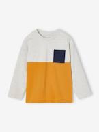 Camisola colorblock, para menino azul+ocre+VERDE MEDIO LISO COM MOTIVO 