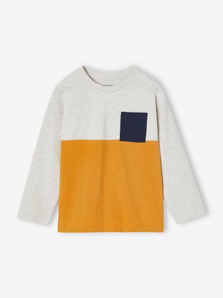 Camisola colorblock, para menino azul+ocre+VERDE MEDIO LISO COM MOTIVO 