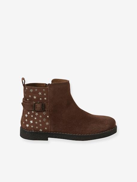 Botas em pele estampada às estrelas, para menina camelo+marinho 