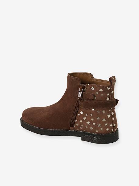 Botas em pele estampada às estrelas, para menina camelo+marinho 