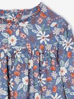 Blusa às flores, para menina azul-índigo+cru+rosado+verde-salva 