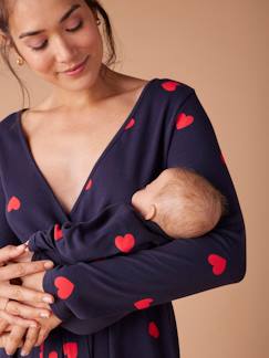 Roupa grávida-Amamentação-Conjunto Maternidade "Mon coeur": camisa de dormir para grávida + body de bebé + bolsa ENVIE DE FRAISE