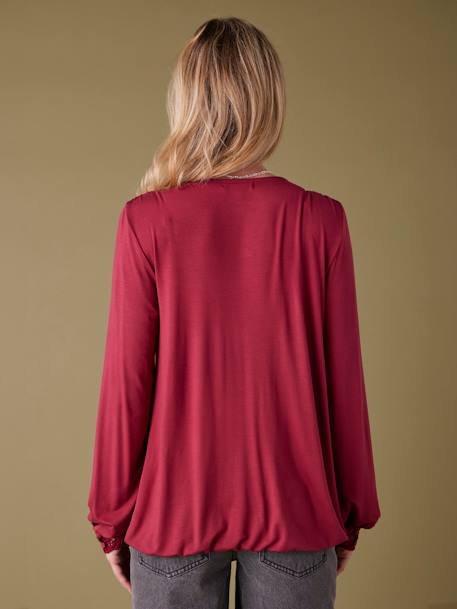 Camisola pré-mamã, efeito blusa cruzada à frente, ENVIE DE FRAISE bordeaux 