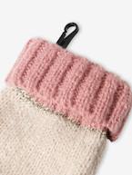 Conjunto gorro + gola snood + luvas de polegar/mitenes colorblock, para menina riscas rosa 