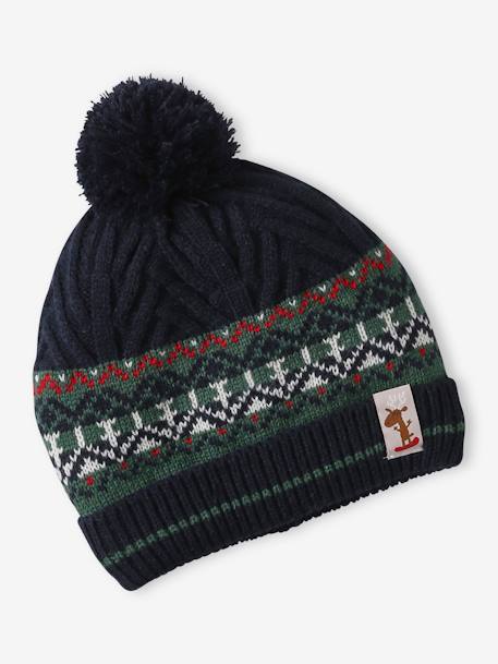 Caixa presente de Natal, gorro + gola snood + luvas, para menino verde-abeto 