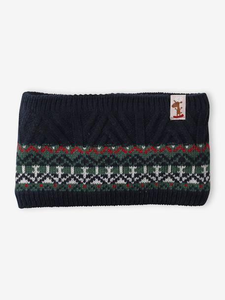 Caixa presente de Natal, gorro + gola snood + luvas, para menino verde-abeto 