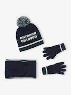 Conjunto gorro + gola snood + luvas, para menino marinho 