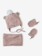 Conjunto de Natal com gorro + gola snood + luvas, para bebé menina rosado 