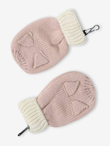 Conjunto Gatinho com gorro + gola snood + luvas para bebé menina rosa-pálido 