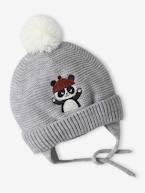 Conjunto Panda com gorro + gola snood + luvas, para bebé menino cinza mesclado 