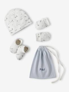 Bebé 0-36 meses-Acessórios-Conjunto gorro + luvas de polegar + sapatinhos + bolsa, para personalizar, de bebé