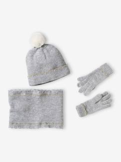 Conjunto gorro + gola snood + luvas/mitenes, para menina